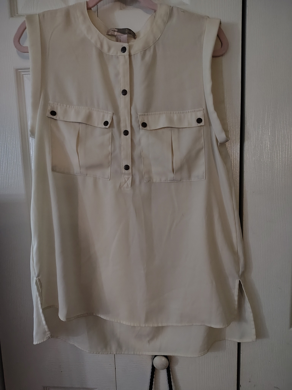 Sleeveless Cream Button-Front Blouse